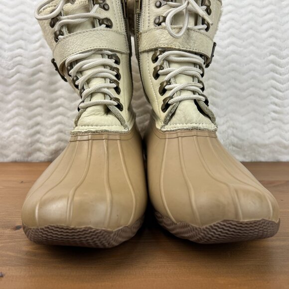 Sperry Shearwater Womens Leather Buckle Duck Boots Tan Beige Sherpa Lined Sz 10M - Picture 6 of 15